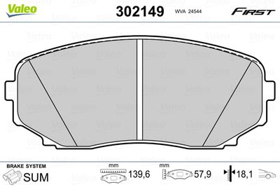 Brake Pad Set, disc brake VALEO 302149