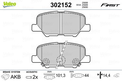 Brake Pad Set, disc brake VALEO 302152