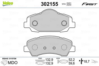 Brake Pad Set, disc brake VALEO 302155