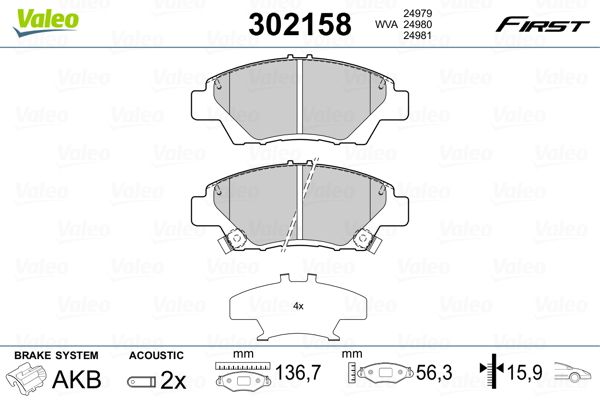VALEO 302158 Brake Pad Set, disc brake