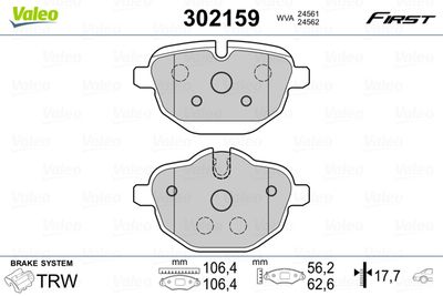 Brake Pad Set, disc brake VALEO 302159