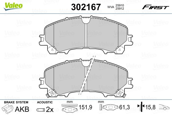 VALEO 302167 Brake Pad Set, disc brake