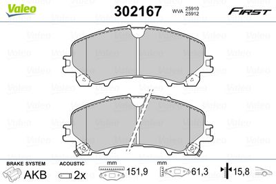 Brake Pad Set, disc brake VALEO 302167