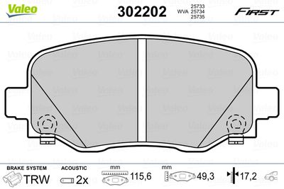 Brake Pad Set, disc brake VALEO 302202