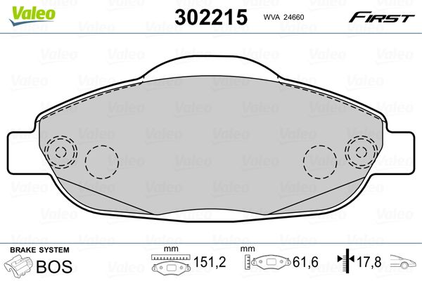 VALEO 302215 Brake Pad Set, disc brake