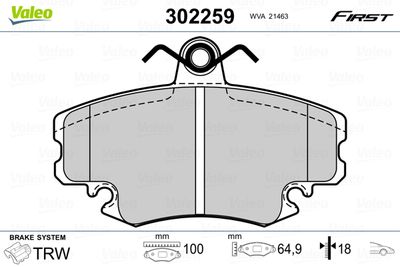 Brake Pad Set, disc brake VALEO 302259