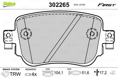 Brake Pad Set, disc brake VALEO 302265