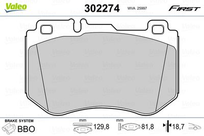 Brake Pad Set, disc brake VALEO 302274