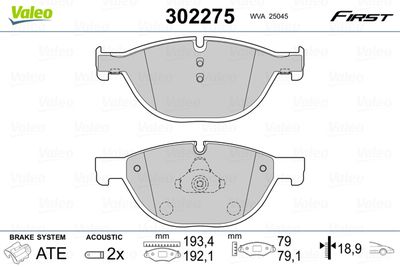 Brake Pad Set, disc brake VALEO 302275