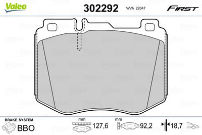 Brake Pad Set, disc brake VALEO 302292