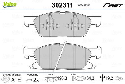 Brake Pad Set, disc brake VALEO 302311