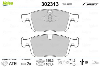 Brake Pad Set, disc brake VALEO 302313
