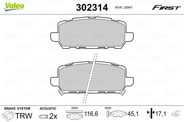 VALEO 302314 Brake Pad Set, disc brake