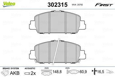 Brake Pad Set, disc brake VALEO 302315