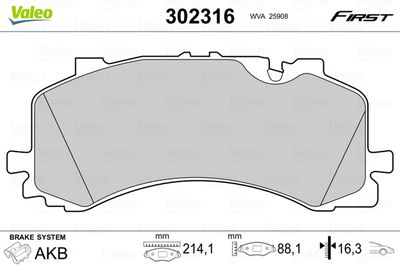 Brake Pad Set, disc brake VALEO 302316