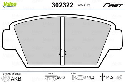 Brake Pad Set, disc brake VALEO 302322