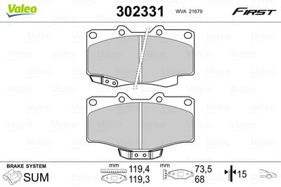 Brake Pad Set, disc brake VALEO 302331