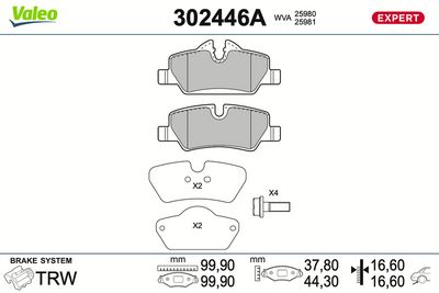 Brake Pad Set, disc brake VALEO 302446A