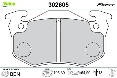 Brake Pad Set, disc brake VALEO 302605