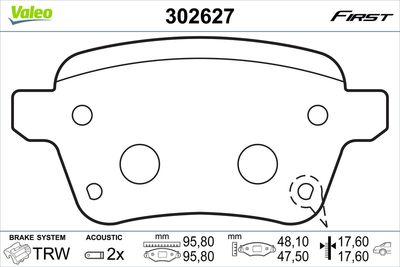 Brake Pad Set, disc brake VALEO 302627