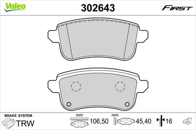 Brake Pad Set, disc brake VALEO 302643