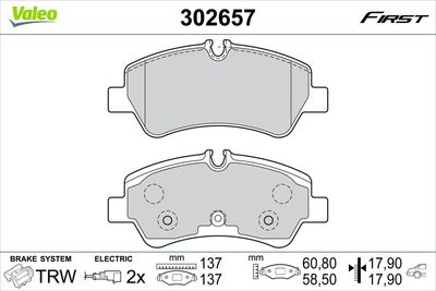 Brake Pad Set, disc brake VALEO 302657