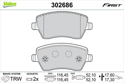 Brake Pad Set, disc brake VALEO 302686