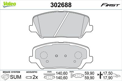 Brake Pad Set, disc brake VALEO 302688