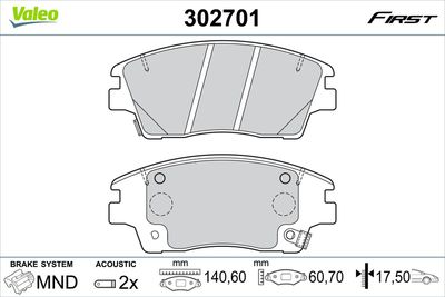 Brake Pad Set, disc brake VALEO 302701