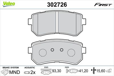 Brake Pad Set, disc brake VALEO 302726