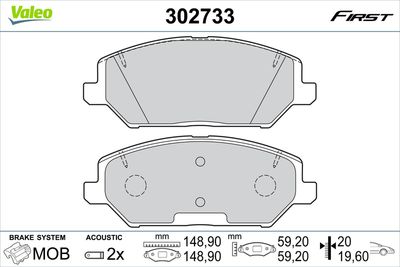 Brake Pad Set, disc brake VALEO 302733