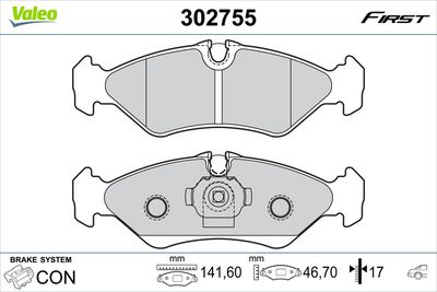 Brake Pad Set, disc brake VALEO 302755