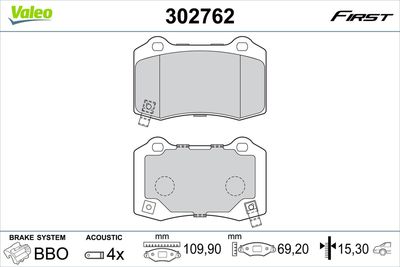 Brake Pad Set, disc brake VALEO 302762