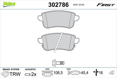 Brake Pad Set, disc brake VALEO 302786