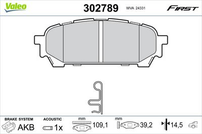 Brake Pad Set, disc brake VALEO 302789