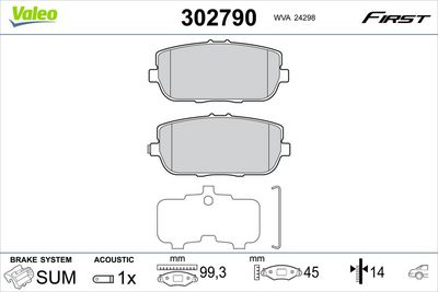 Brake Pad Set, disc brake VALEO 302790