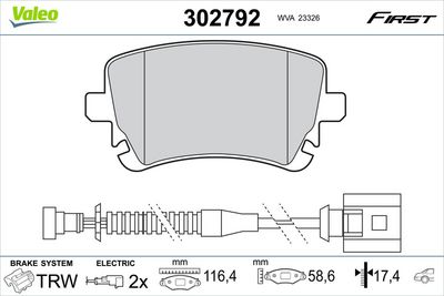 Brake Pad Set, disc brake VALEO 302792