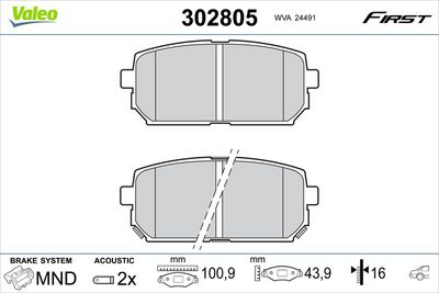 Brake Pad Set, disc brake VALEO 302805
