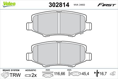 Brake Pad Set, disc brake VALEO 302814