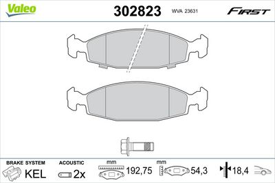 Brake Pad Set, disc brake VALEO 302823