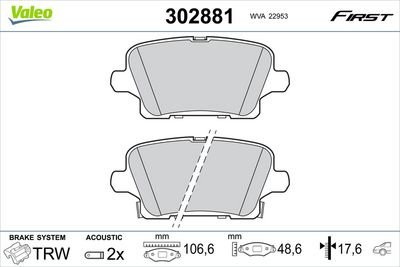 Brake Pad Set, disc brake VALEO 302881