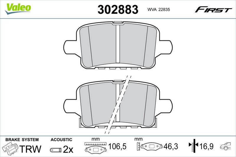 VALEO 302883 Brake Pad Set, disc brake