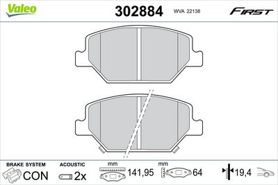 Brake Pad Set, disc brake VALEO 302884