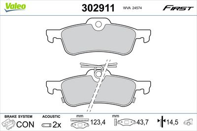 Brake Pad Set, disc brake VALEO 302911