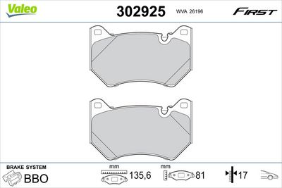 Brake Pad Set, disc brake VALEO 302925