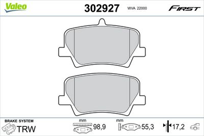 Brake Pad Set, disc brake VALEO 302927
