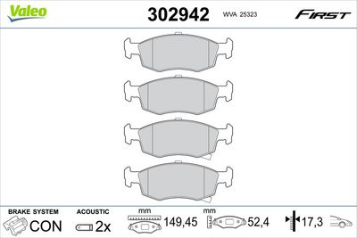Brake Pad Set, disc brake VALEO 302942