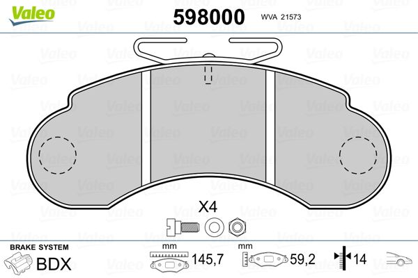 VALEO 598000 Brake Pad Set, disc brake