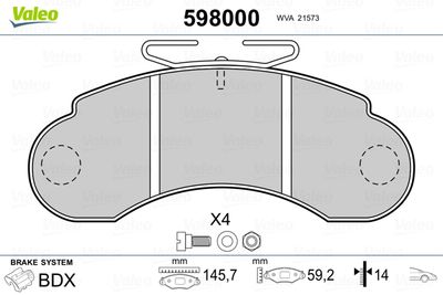 Brake Pad Set, disc brake VALEO 598000