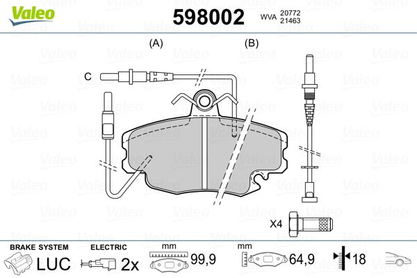 VALEO 598002 Brake Pad Set, disc brake